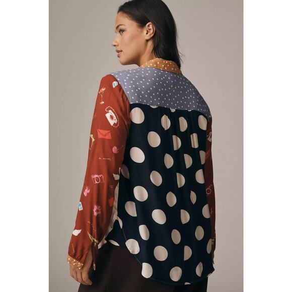 nwt ANTHROPOLOGIE MAEVE sz 3X The Paz Buttondown in Lipstick and dotsMotif - Picture 2 of 5